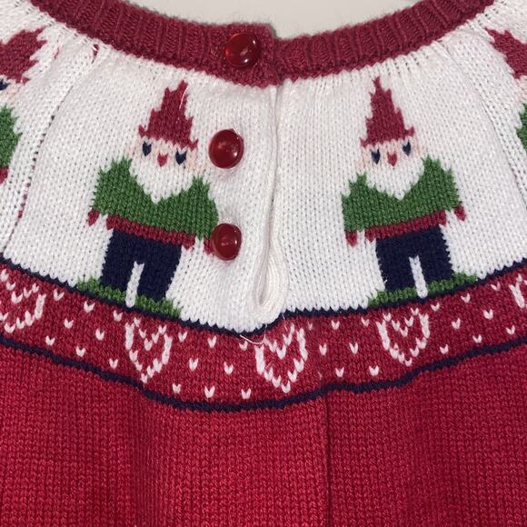 JINGLES & JOY Christmas Holiday Knit Sweater Dress 5T Gnome Hearts Winter Red - Picture 6 of 7